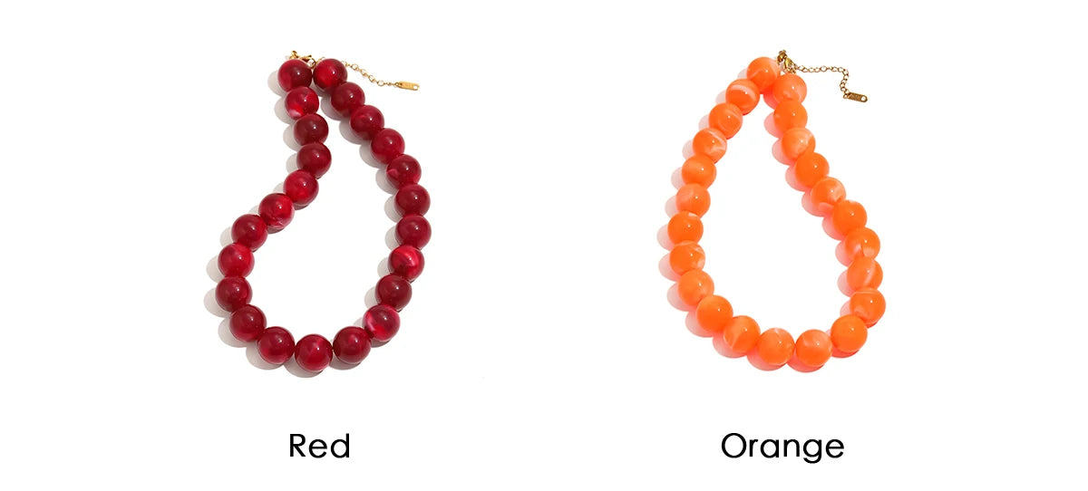 E.B.belle Colorful Marbled Resin Bead Necklace Hypoallergenic Chunky Beaded Chain Bohemian Holiday Women Jewelry Accessories