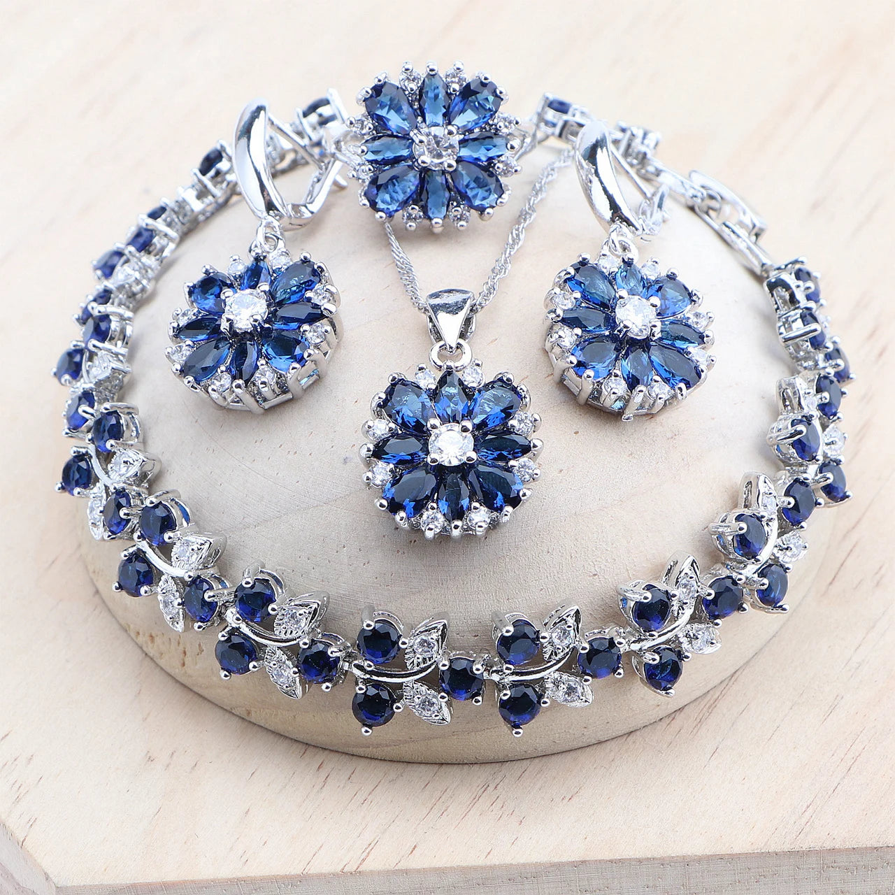 Bridal Jewelry Sets Silver 925  Flower Colorful Zircon Bracelets Earrings Rings Pendant Wedding Necklace Set Jewelry For Women
