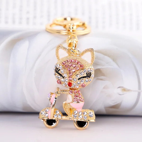 EASYA Cute Rhinestone Fox Keychain Llavero Car Key Ring Lovely Crystal Animal Key Chain Women Bag Accessories Pendant Charm