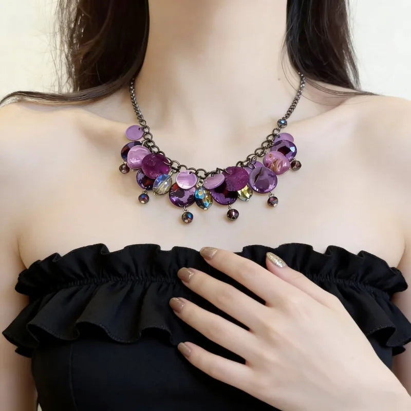 NISHIZAWA Y2k Purple Necklaces for Women Tassels Vintage Chokers Jewelry Beach Style Fashion Collares Para Mujer