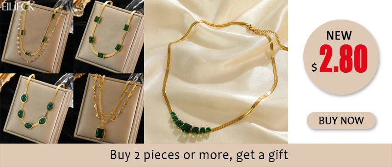 EILIECK 316L Stainless Steel Colorful Heart Love Zircon Pendant Necklace For Women Fashion 2 IN 1 Neck Chain Jewelry Gift collar