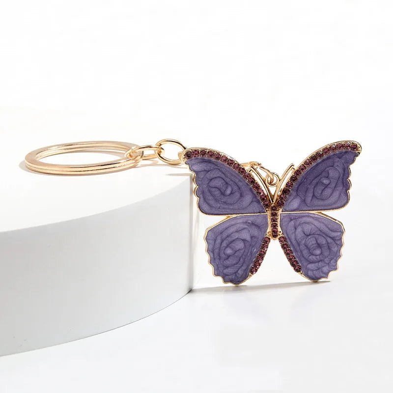 Cute Animal Keychain Purple Butterfly Flower Crystal Key Ring Star Glass Beads Key Chains For Women Men Souvenir Gifts Jewelry