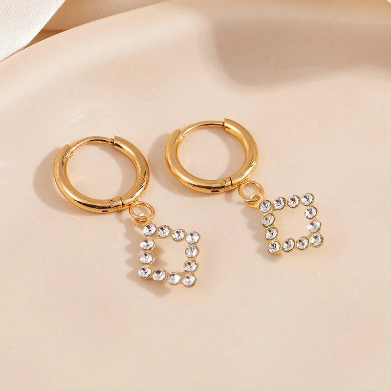 ANENJERY 316L Stainless Steel Heart Geometry Cross Star Circular Zircon Pendant Earrings For Women Fashion Simple Jewelry Gifts