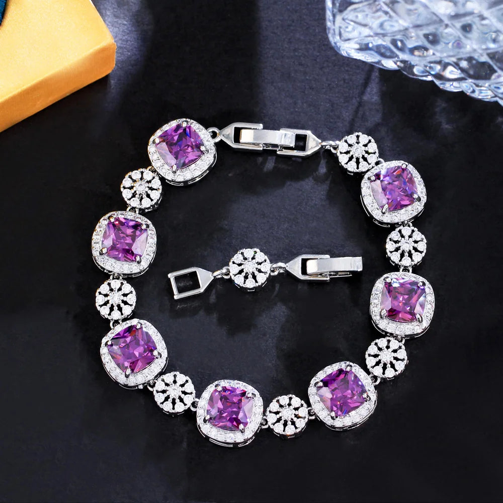 ThreeGraces Sparkly Yellow Cubic Zirconia Silver Color Geometric Square CZ Wedding Statement Bracelet for Women Jewelry BR295