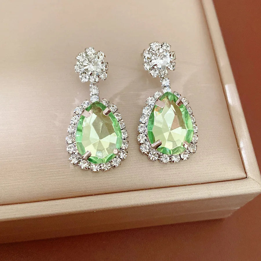 Shiny Cubic Zirconia Jewelry Set Women's Fashion Water Drop Teardrop Rhinestone Choker Necklace Dangle Earrings for Party K