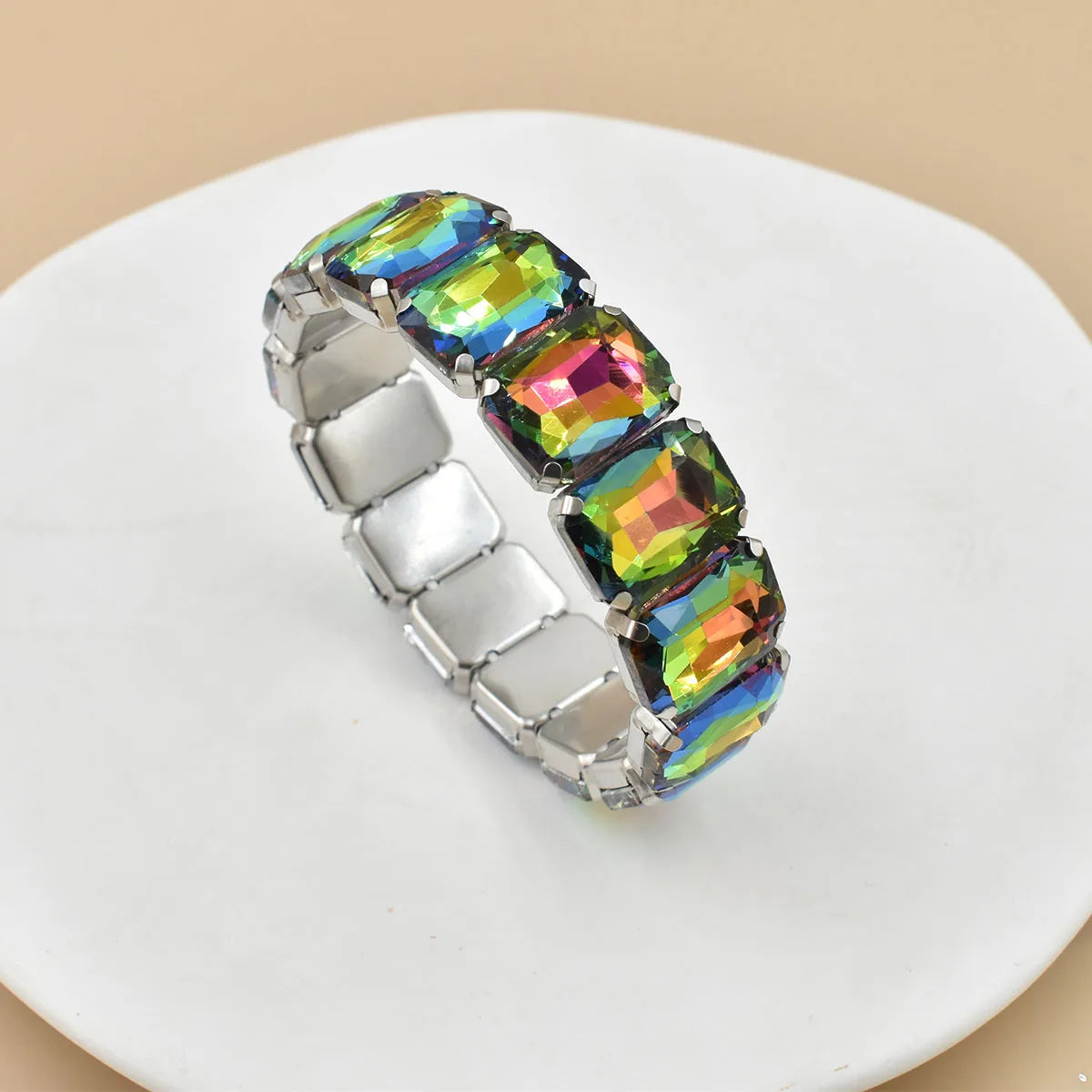 2026 New fashion Jewelry crystal Women charm bracelet colorful Geometric square elastic thread white Elliptical glass bracelet