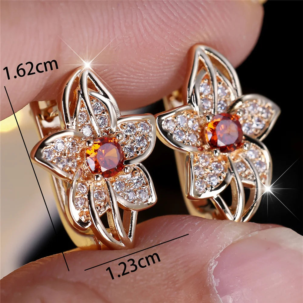 Cute Water Blue Red Zircon Hoop Earrings Female Luxury Crystal Rose Gold Color Wedding Jewelry For Women