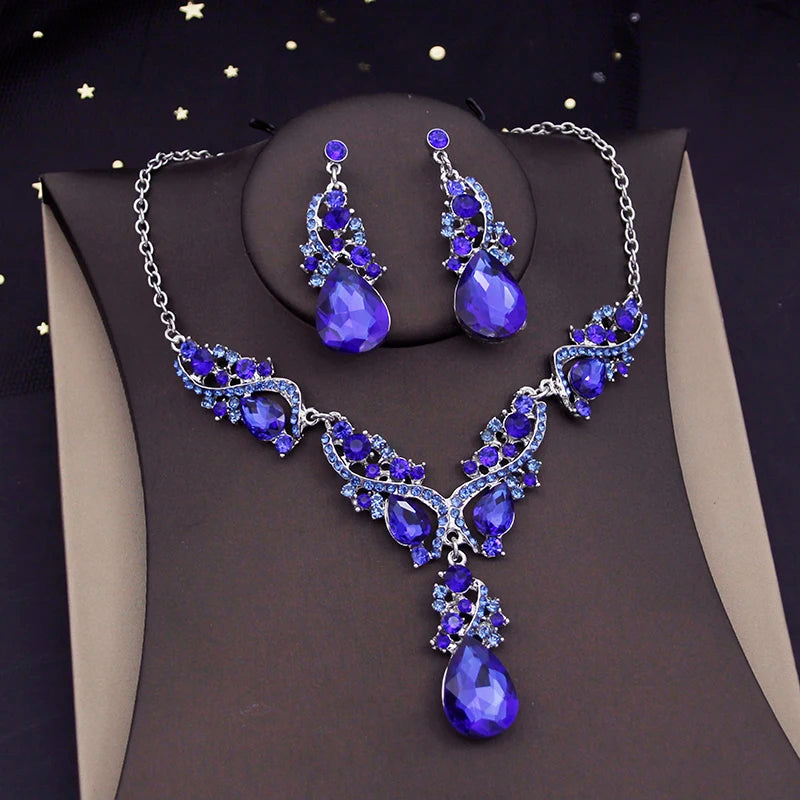 Gorgeous Yellow Crystal Rhinestone Bridal Jewelry Sets for Women Bride Choker Necklace Earrings Wedding Jewelry Set Fashion