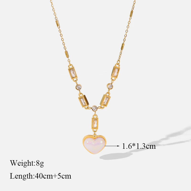 EILIECK 316L Stainless Steel Heart Love Pearl Pendant Necklace For Women Fashion Multilayer Neck Chain Jewelry Gift Collier