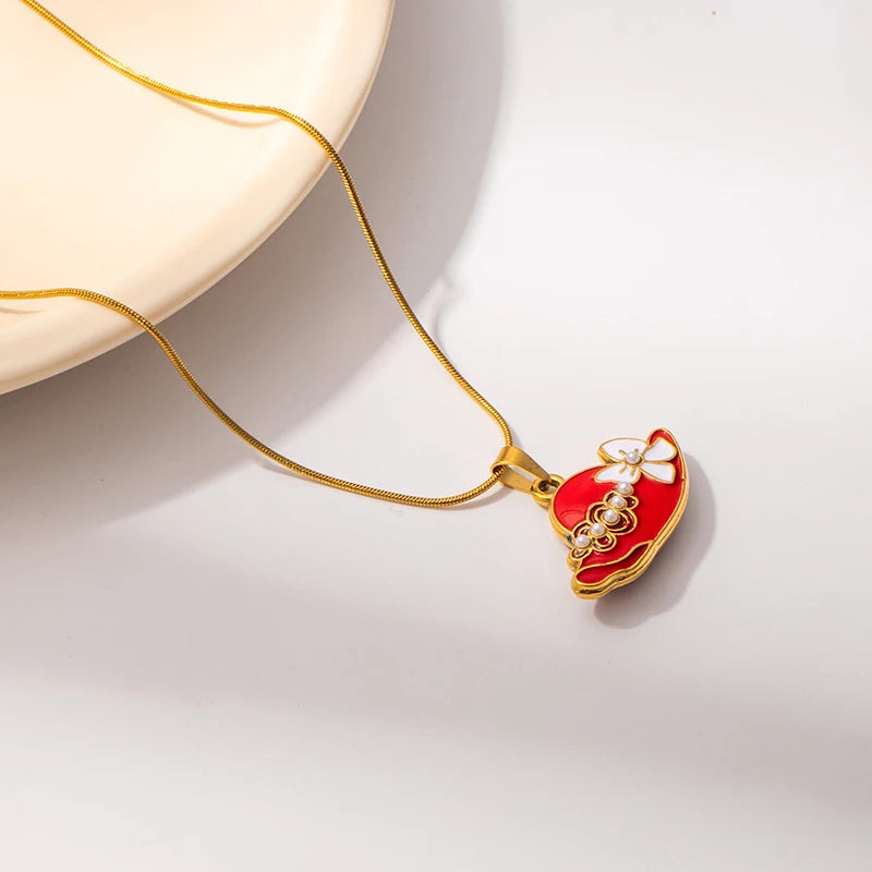 ANENJERY 316L Stainless Steel Colorful Enamel Hat Bag Pendant Necklace For Women Niche Luxury Design Fashion Jewelry Wholesale