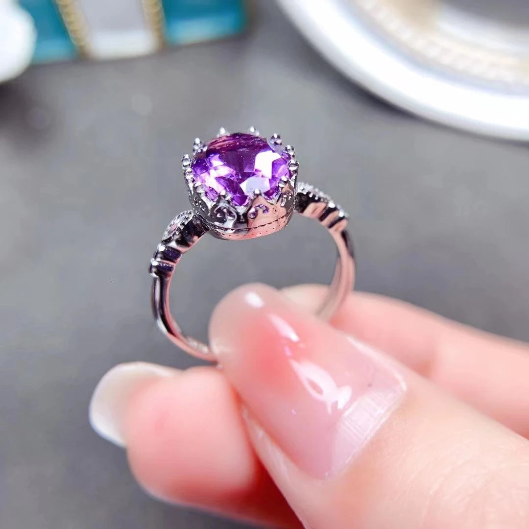 2ct VVS Grade Natural Amethyst Silve Ring 10% Real 925 Silver Ametyst Jewelry 18K Gold Plating Gemstone Ring
