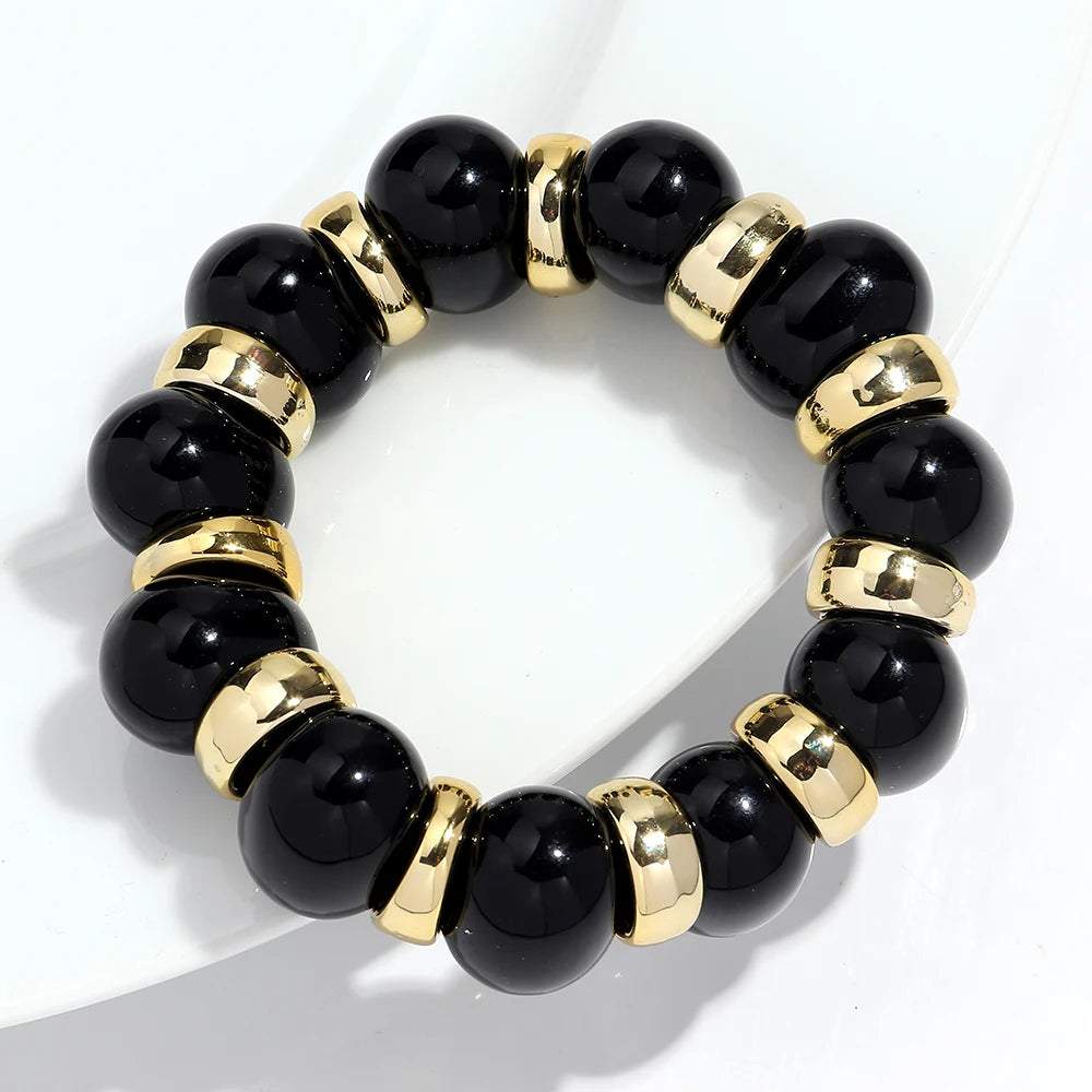Trendy Acrylic Irregular Round Beads Elastic Bracelets Bangle Bohemian Big Resin Geometric CCB Beaded Bracelet Jewelry for Women