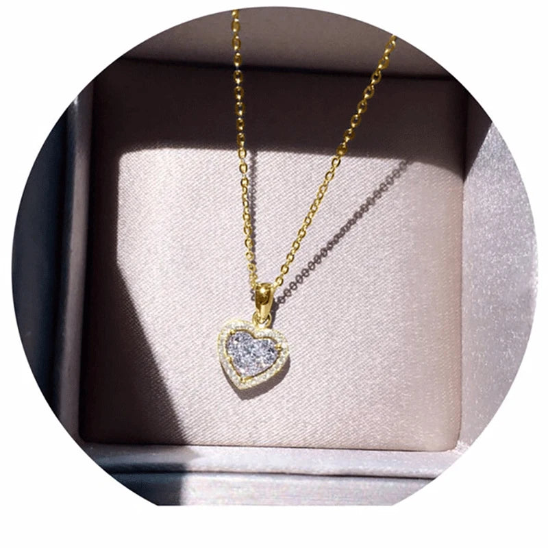 OXTAO Heart Shaped Moissanite Pendant Necklace Certified for Women 14K Gold Filled Romantic Jewelry Wedding Anniversary Gift