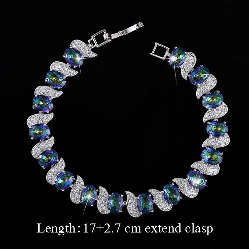 Pera Fashion Women Evening Party Jewelry Natural Light Blue Oval Rainbow Mystic Crystal Stones Bracelets for Birthday Gift B087