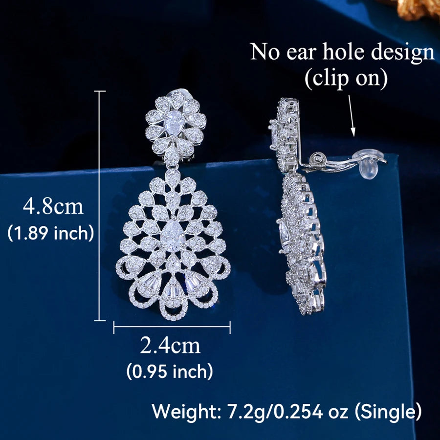 ThreeGraces New Fashion Shiny Cubic Zirconia Long Big Bridal Party Clip On Earrings for Women Luxury Banquet Jewelry EJ0109