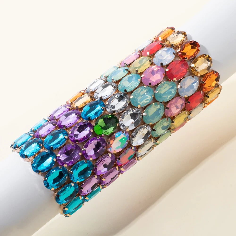 BEUTIFOR New Arrival 18mm Colorful Rhinestone Drop Bracelet for Women Gold Color Copper Prong Setting Crystal Jewelry