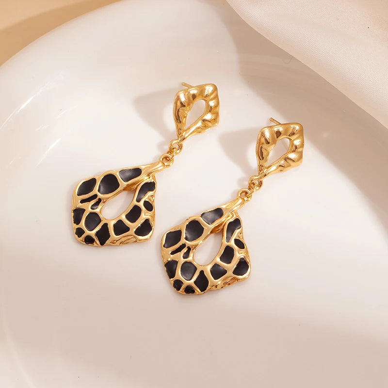 ANENJERY 316L Stainless Steel Hollow Irregular Geometry Earrings For Women Bohemia Personality Fashion Jewelry Gifts Wholesale