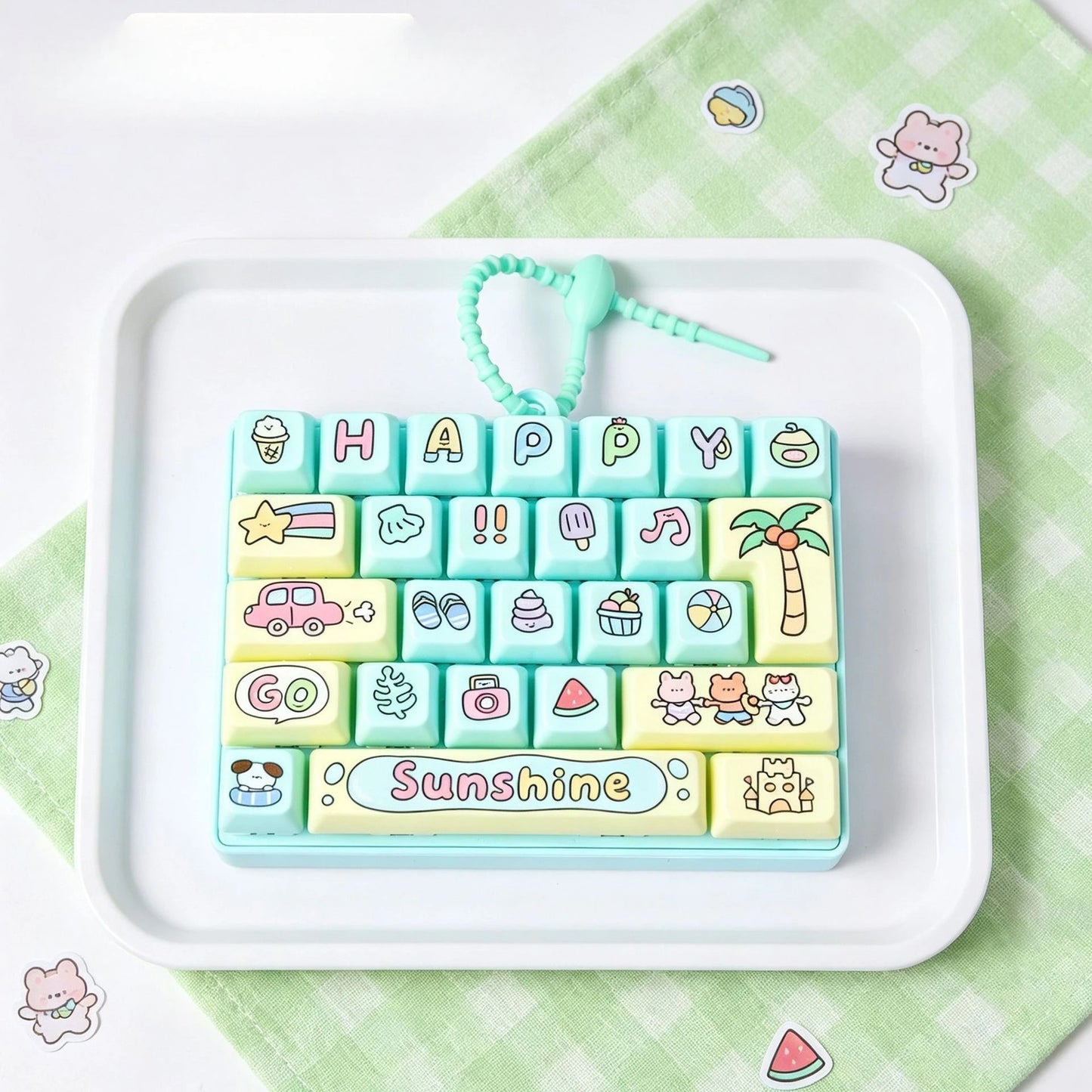 Silicone 26 Key Press Button Fidget Bag Charm Keychain Stress Relief Decompression Keyboard Keyring for Family Party Adults Kids