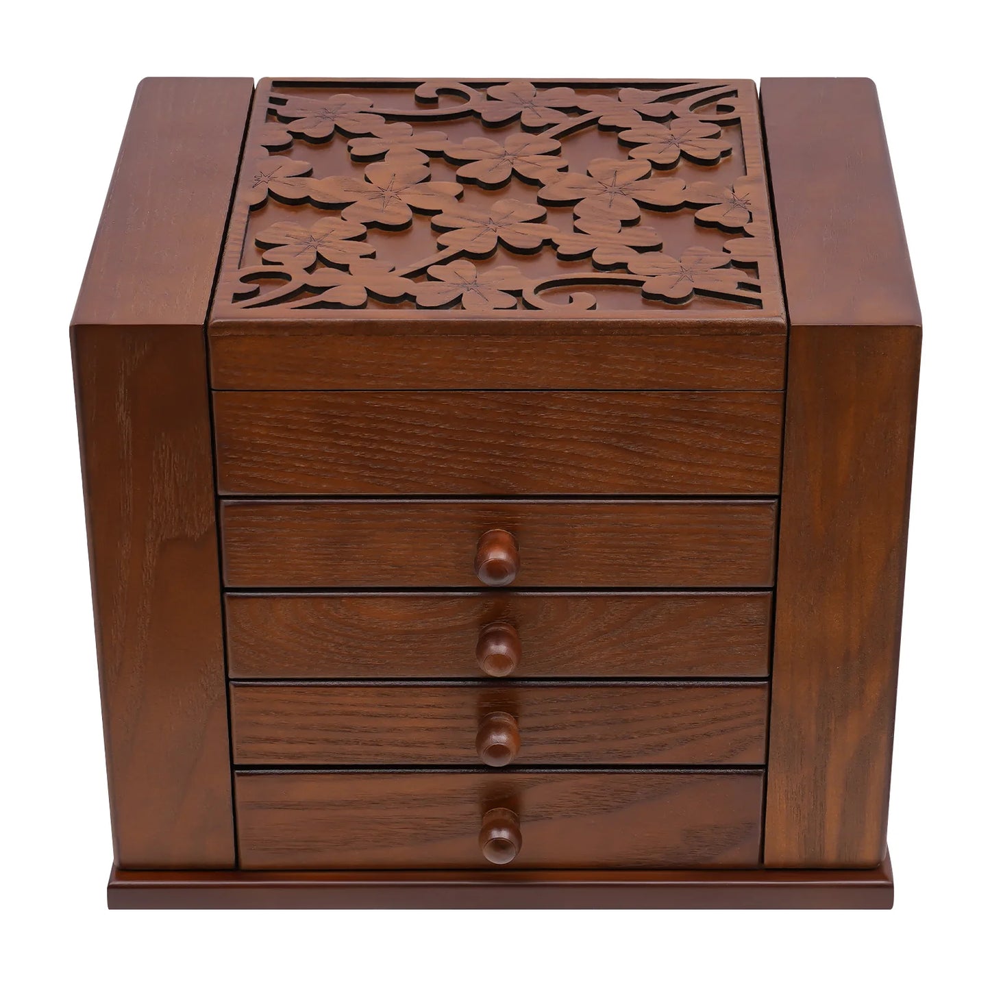 Jewelry Boxes, 5 Layer Jewelry Box, Dark Brown Storage Box, Built-in Mirror, Compact Size 11.81x7.87x9.84 Inch, Space Saving Desktop Organizer for Earrings Necklaces