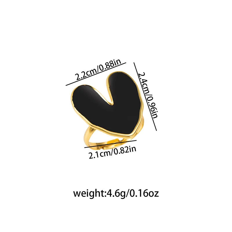 ANENJERY 316L Stainless Steel Geometric Circular Heart Waterdrop Enamel Ring For Women Luxury Temperament Fashion Jewelry Gifts