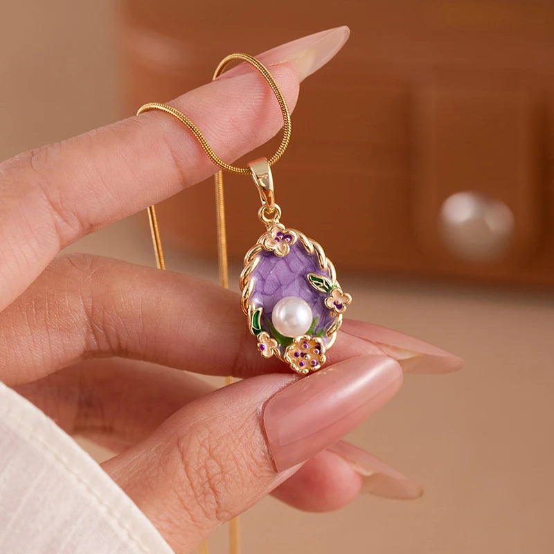 ANENJERY 316L Stainless Steel Flower Butterfly Shell Pendant Necklace For Women Delicate Elegant Fashion Jewelry Gifts Wholesale