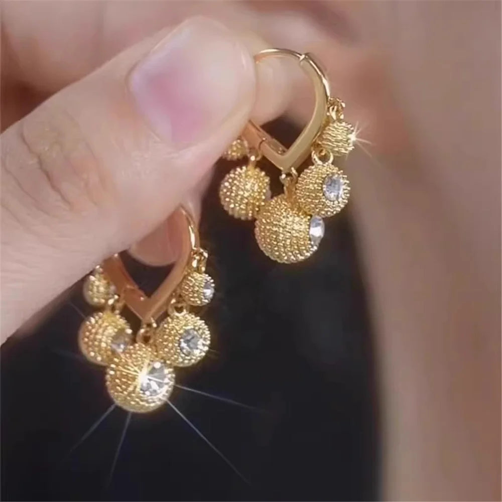 Cute Female Green White Zircon Stone Round Hoop Earrings Fashion Gold Color Wedding Jewelry For Women