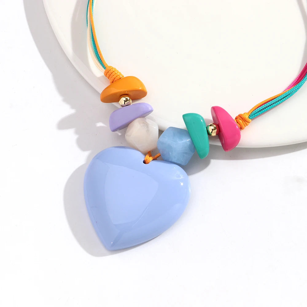 Fashion Colorful Large Love Heart Pendant Necklace Geometric Heart Shape Beads Choker Necklaces 2026 Trendy Jewelry Gifts