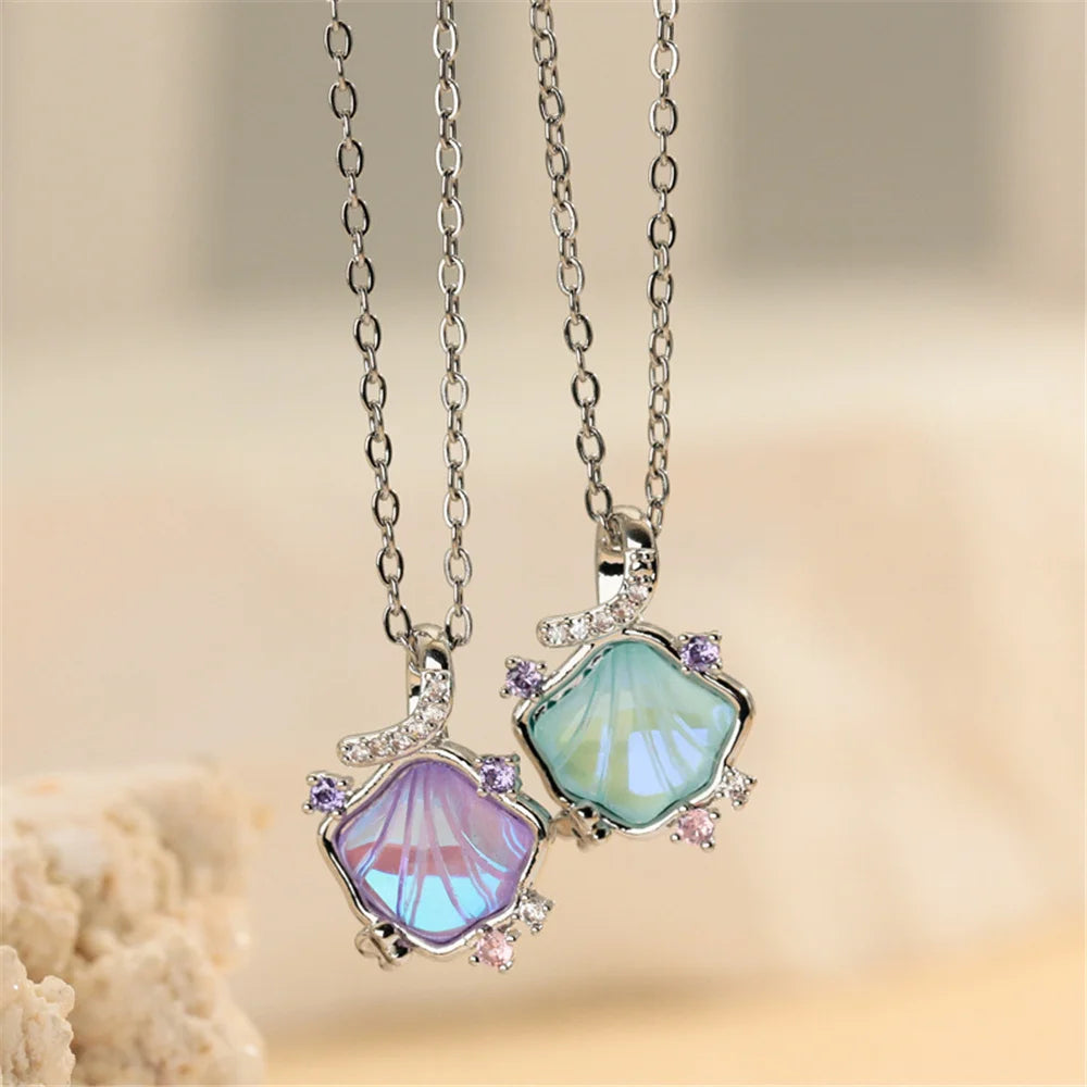 Rainbow Shell Luxury Female Blue Pink Green Zircon 2026 New Trendy Pendant Necklace Gold Silver Color Wedding Jewelry For Women
