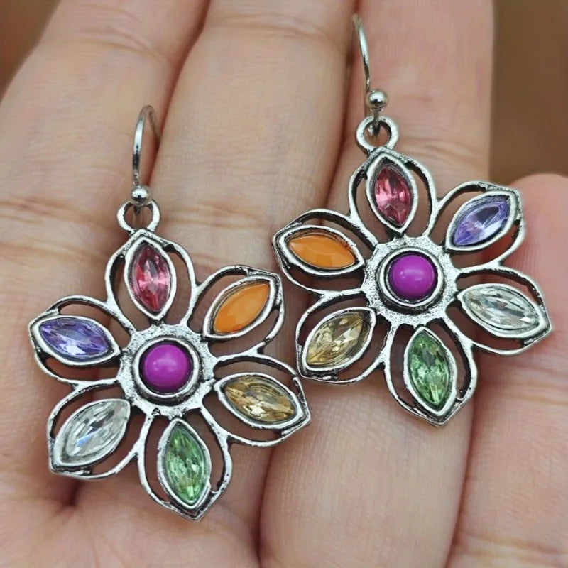 New Bohemian Alloy Earrings Round Drop Oil Multicolor Diamonds Sun Flower Distinctive Embellishment Gifts Party