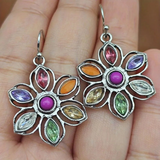 New Bohemian Alloy Earrings Round Drop Oil Multicolor Diamonds Sun Flower Distinctive Embellishment Gifts Party
