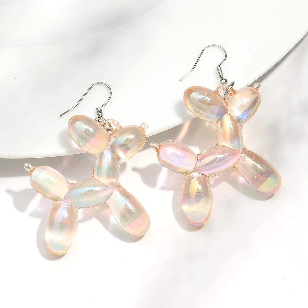 New Trend Candy Colorful Balloon Dog Drop Earrings for Women Personal Iridescent Creative Balloon Dog  Earrings 2025 Jewelry