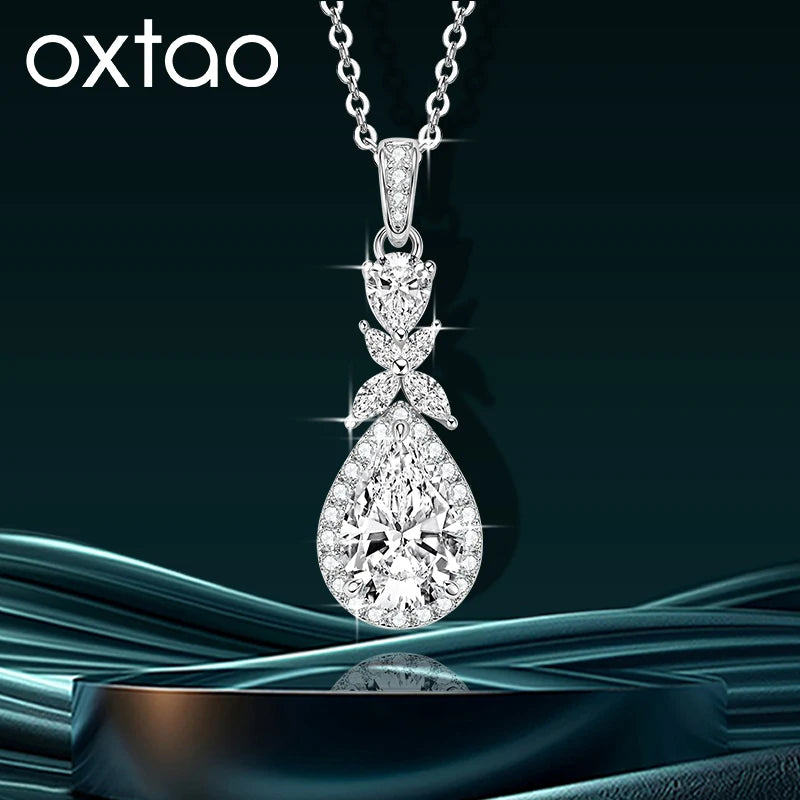 OXTAO 14K Gold Filled Teardrop Pendant Necklace 7x10.5mm Pear Shape Certified Moissanite Floral-Style Necklace for Women Jewelry