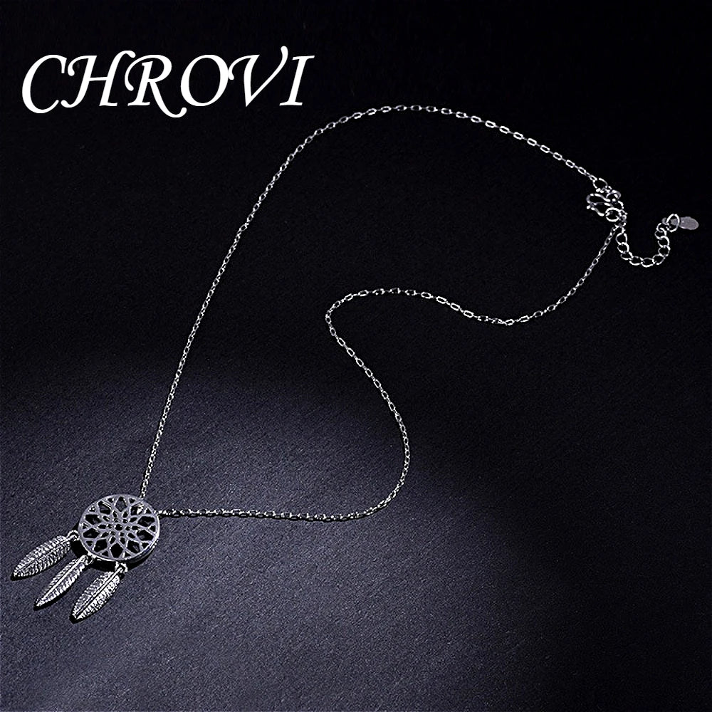 Sweet 925 Sterling Silver Dreamcatcher Hollow Flower Cute Tassel Leaf Necklace for Women