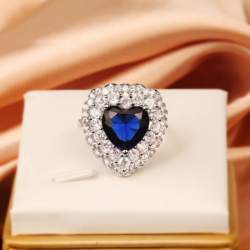 New 925 Silver High Quality Full Diamond Heart Ring Female Party Birthday Jewelry Gift Wholesale