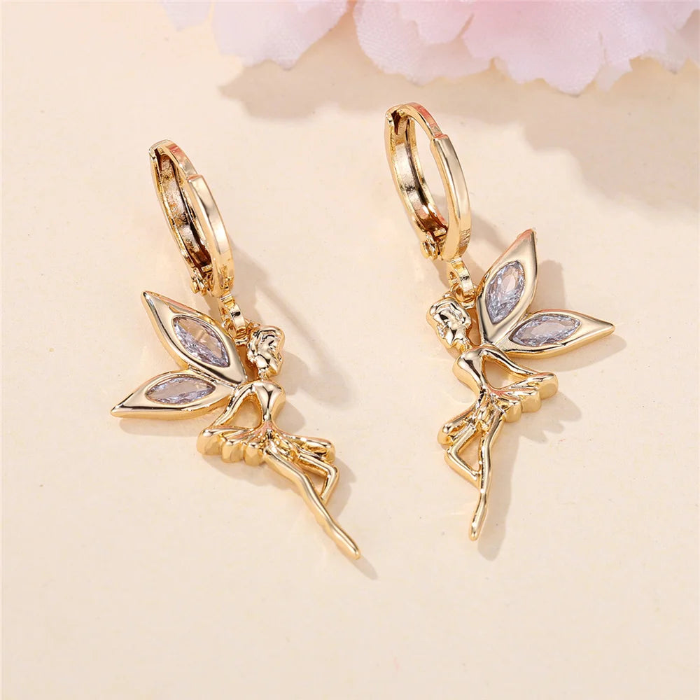 Dainty Female White Fairy Zircon Stone Hoop Earrings Unique Gold Color Girlfriend Gifts Party Jewelry For Women