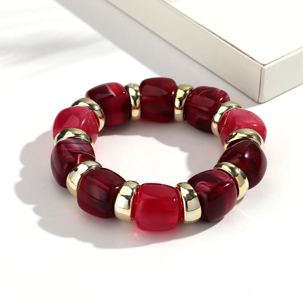 Trendy Acrylic Colorful Square Beads Elastic Bracelets Elegant Resin Geometric Stackable Bangles Bracelet Women's Jewelry Gifts
