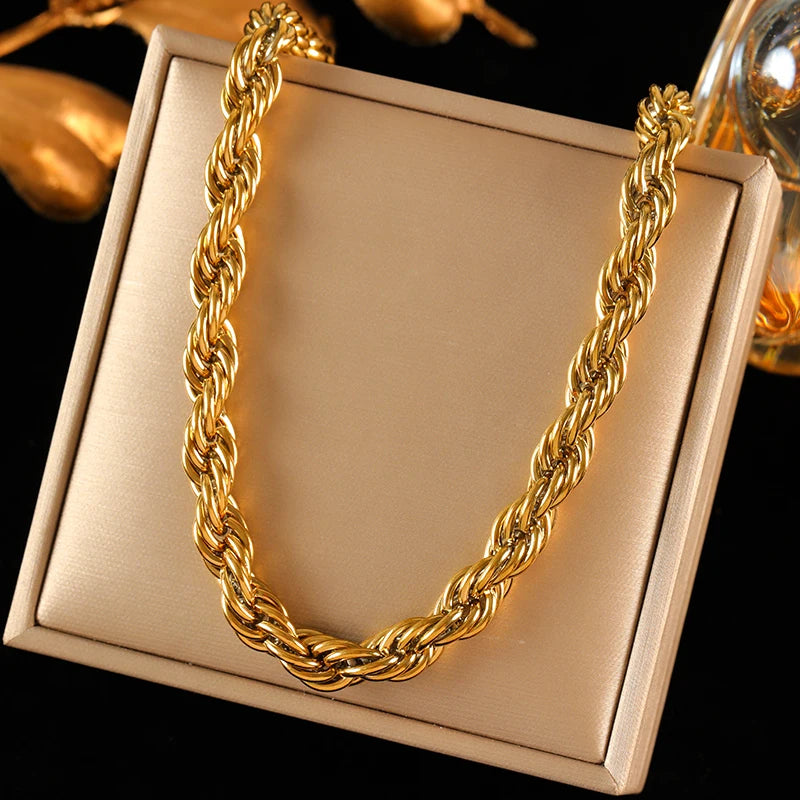 EILIECK 316L Stainless Steel Metal 8mm Chunky Chain Necklace For Women Trendy 18K Gold Plated Neck Chain Waterproof Jewelry Gift