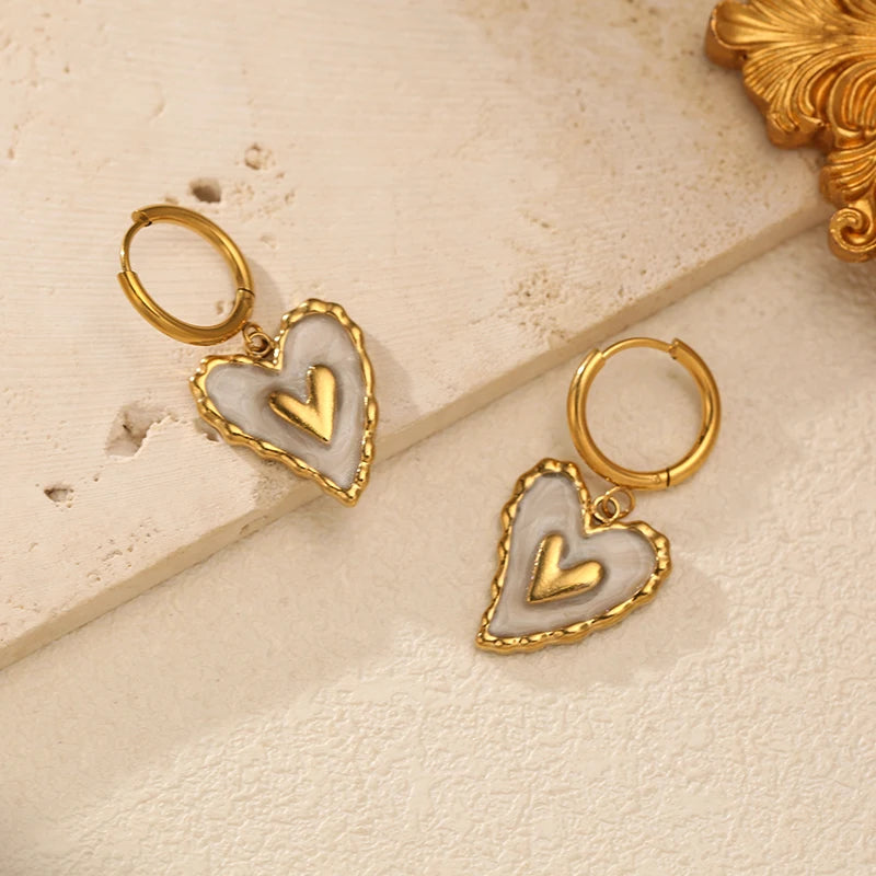 EILIECK 316L Stainless Steel Irregular Heart-shaped Dangle Earrings For Women Stylish Fashion Waterproof Ear Jewelry Lady Gift