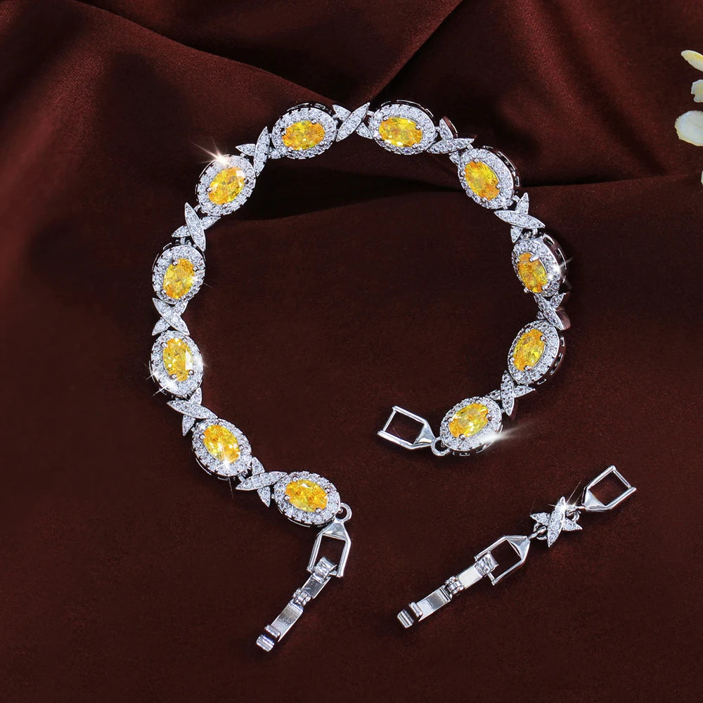 ThreeGraces Vintage Sparkling Yellow Zirconia Bridal Wedding Party Geometric Oval Shape Tennis Bracelet for Women Jewelry B612