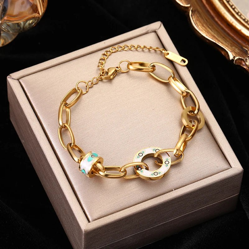EILIECK 316L Stainless Steel Geometry Circle Charms Bracelet For Women Men Fashion Non-fading Bangles Wrist Jewelry Gift Bijoux