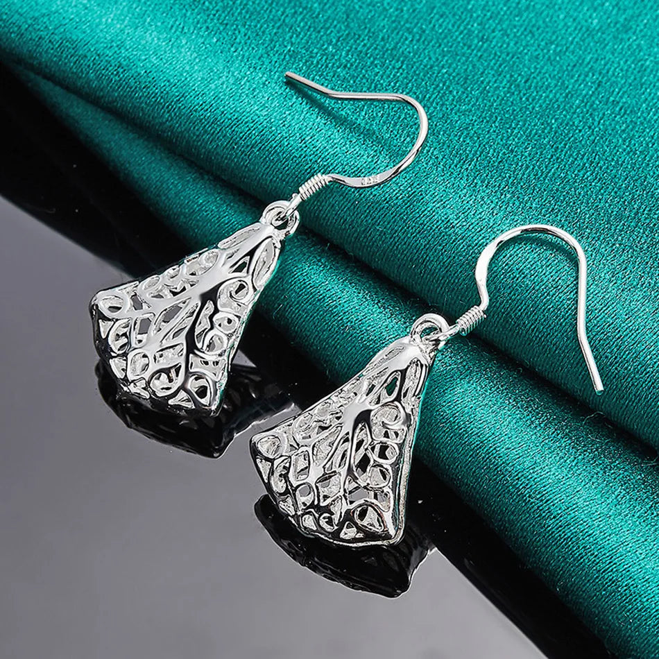 URMYLADY 925 Sterling Silver Hollow Sector Earrings For Women Wedding Party Fashion Charm Jewelry