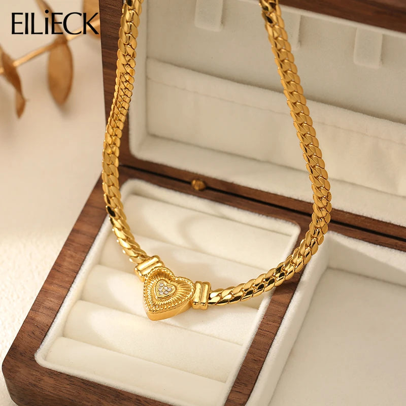 EILIECK 316L Stainless Steel Heart Chokers Necklace For Women New Fashion Collar Neck Chain Waterproof Gold Color Jewelry Gift