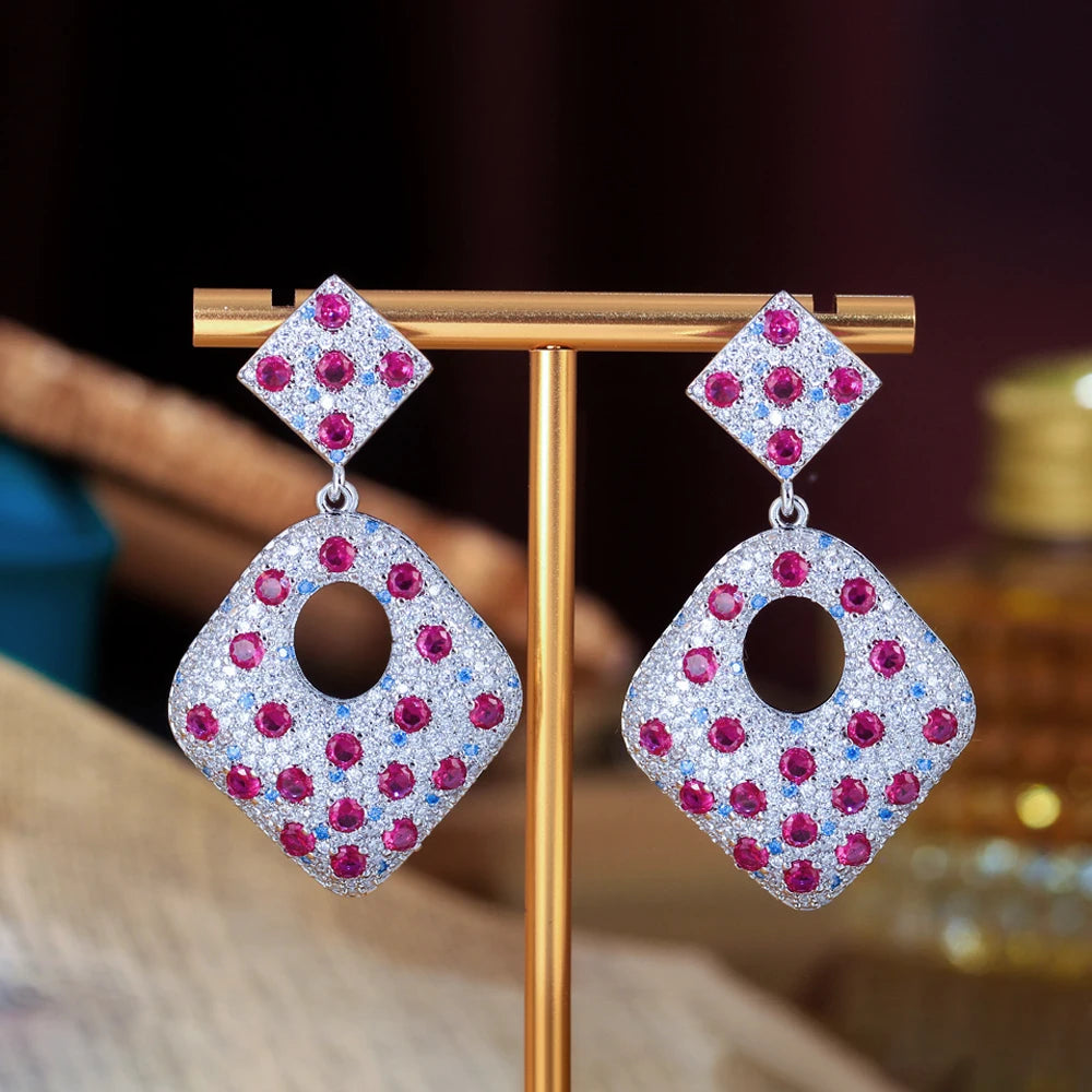 ThreeGraces New Fashion Shiny Cubic Zirconia Long Big Geometric Dangle Earrings for Women Luxury Bridal Party Jewelry E1948