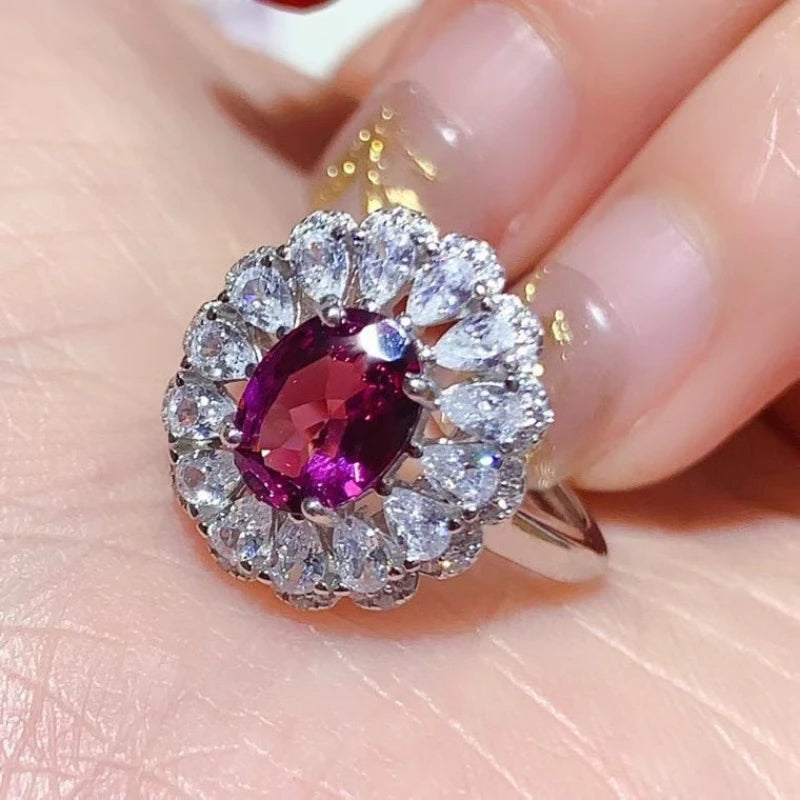 Sparkling 925 Silver Gemstone Ring 6mm*8mm 1ct Natural Garnet Ring with Certificate Genuine Pyrope Garnet Jewelry