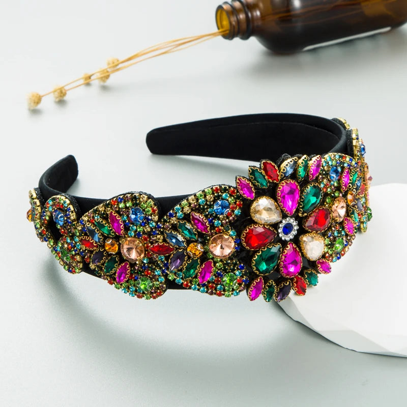 Fashion Flower Super Sparkling Baroque Headband Trendy Light Luxury High End Style Rhinestone Hair Accessories