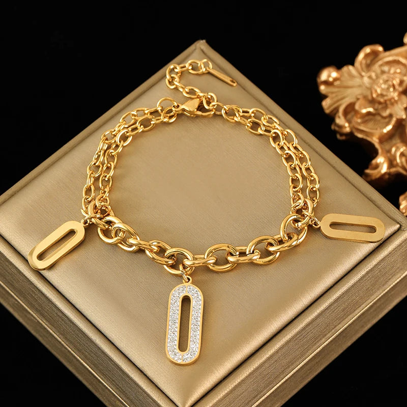 EILIECK Stainless Steel Reversible Heart Charm Bracelet For Women Trendy 18K Gold Plated Waterproof Wrist Chain Jewelry Gift