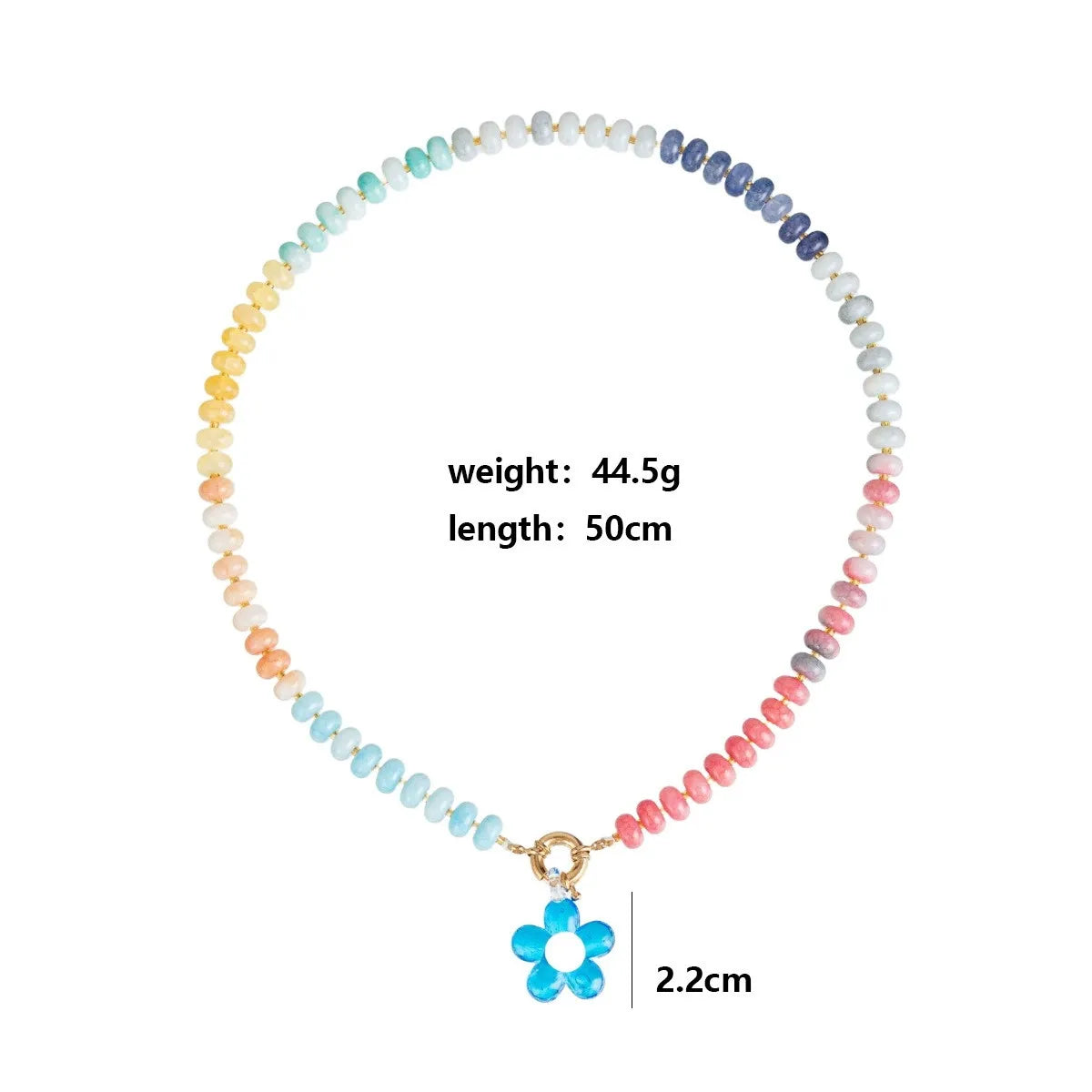 Handmade Colorful Glass Beaded Flower Neckalce Stainless Steel Geometric Natural Stone Pendant Choker Summer Beach Jewelry Gift