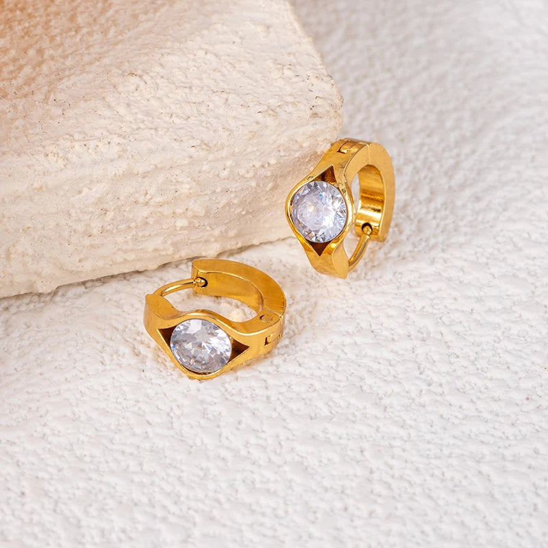 ANENJERY 316L Stainless Steel Geometry Heart Water Drop Zircon Hoop Earrings For Women Men Simple Personality Jewelry Gifts