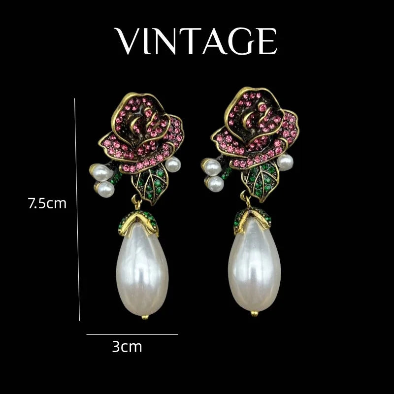 NISHIZAWA Pearls Earrings for Women Flowers Palace Style Vintage Sweet Jewelry Fashion Light Luxury Exquisite Aretes De Mujer