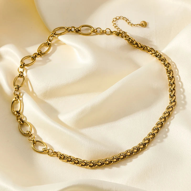 EILIECK 316L Stainless Steel Gold Color Asymmetric Chain Necklace Bracelet Set For Women Fashion Waterproof Jewelry Lady Gift